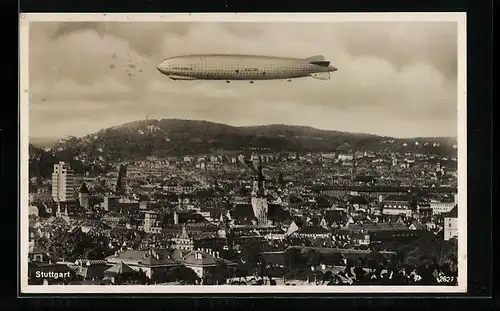 AK Stuttgart, LZ 127 Graf Zeppelin über der Stadt