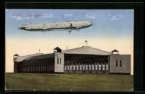 AK Leipzig, Zeppelin Sachsen über der Luftschiffhalle