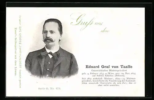 AK Portrait Eduard Graf von Taaffe, Österr. Ministerpräsident