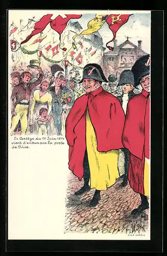 Künstler-AK Rive, Le Cortege du 1er Juin 1814 vient d`entrer par la porte de Rive