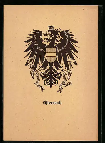 AK Österreichischer Adler mit Hammer und Sichel hat seine Ketten zerbrochen