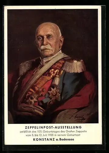 AK Konstanz a. Bodensee, Zeppelinpost-Ausstellung 1938, Graf Zeppelin in Uniform