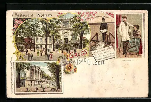 Lithographie Bad Eilsen, Restaurant Wolters, Kursaal, Landestracht