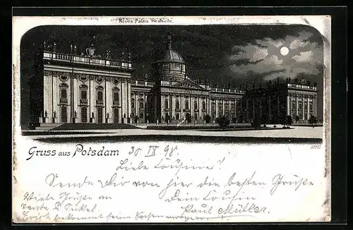 Mondschein-Lithographie Potsdam, Neues Palais, Westseite