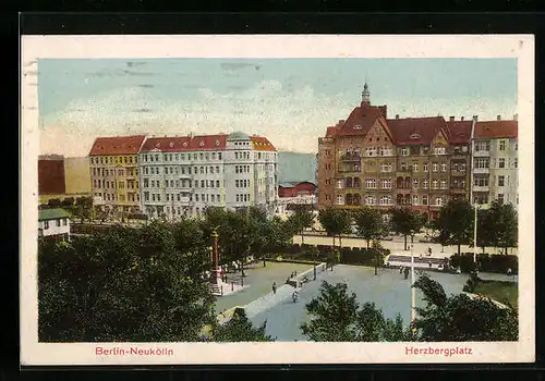 AK Berlin-Neukölln, Herzbergplatz aus der Vogelschau