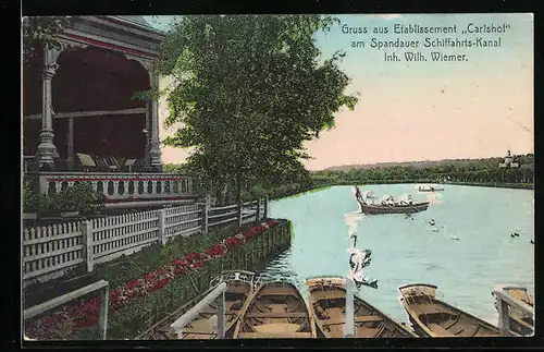 AK Berlin-Charlottenburg, Cafe Carlshof am Spandauer Schiffahrts-Kanal