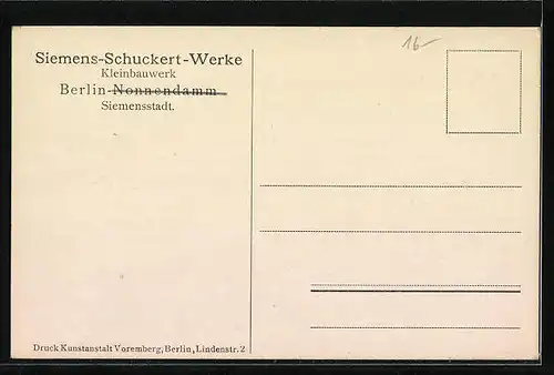 AK Berlin-Siemensstadt, Uferpartie mit Siemens-Schuckert-Werke, Kleinbauwerk