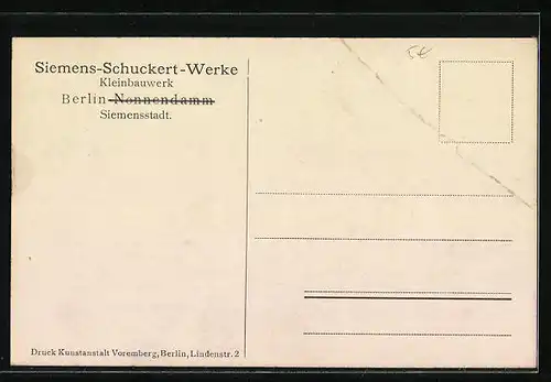 AK Berlin-Siemensstadt, Blick zu den Siemens-Schuckert-Werken, Kleinbauwerk