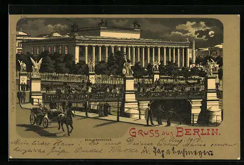 Mondschein-Lithographie Berlin, Schlossbrücke, Altes Museum