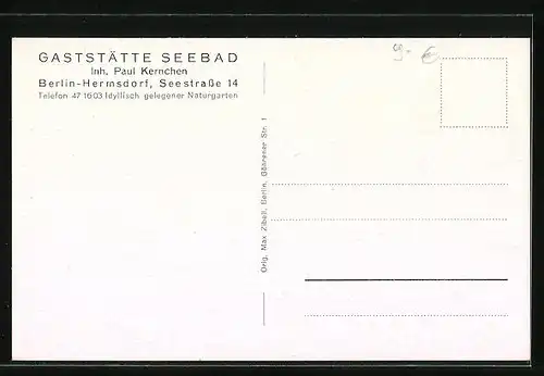 AK Berlin-Hermsdorf, Gaststätte Seebad, Seestr. 14