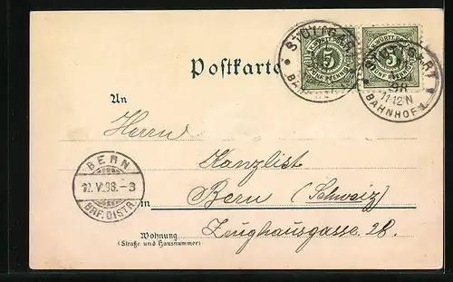 Lithographie Stuttgart, Altes Schloss, Neue Neckarbrücke, Landesgewerbemuseum