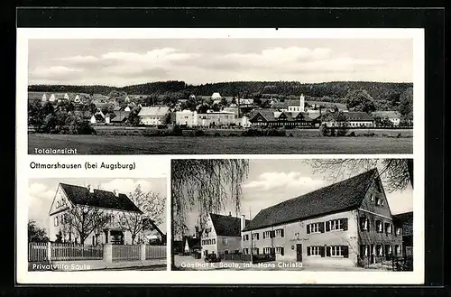 AK Ottmarshausen bei Augsburg, Ortsansicht, Privatvilla Saule, Gasthof K. Saule, Inh.: Hans Christa