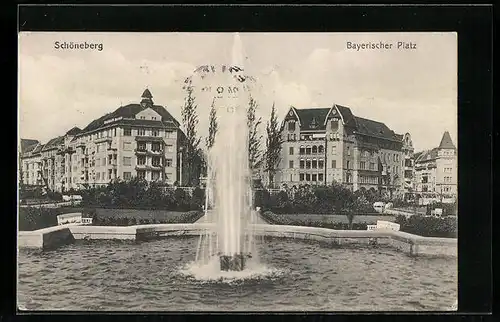 AK Berlin-Schöneberg, Fontaine auf dem Bayerischen Platz