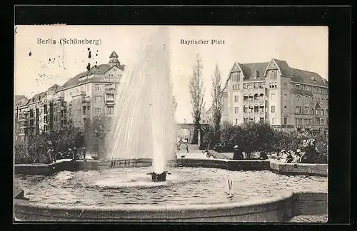 AK Berlin-Schöneberg, Fontaine auf dem Bayrischen Platz