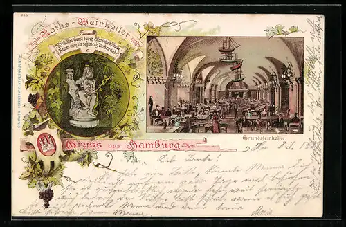 Lithographie Hamburg, Gasthaus Raths-Weinkeller, Grundsteinkeller