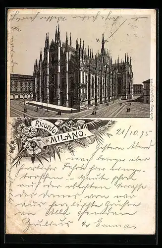 Vorläufer-Lithographie Milano, 1895, Ansicht vom Mailänder Dom