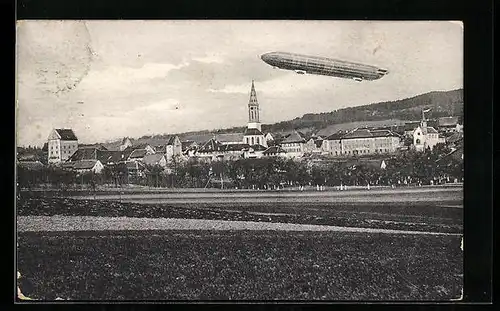 AK Markdorf, Graf Zeppelin über der Ortschaft
