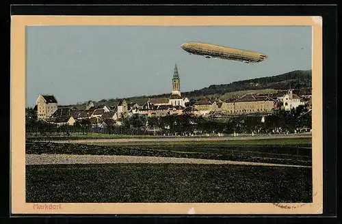 AK Markdorf, Zeppelin über der Ortschaft