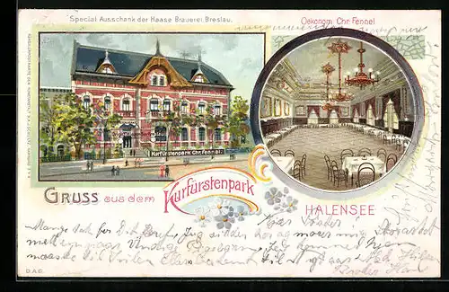 Lithographie Berlin-Halensee, Restaurant Kurfürstenpark von Chr. Fennel
