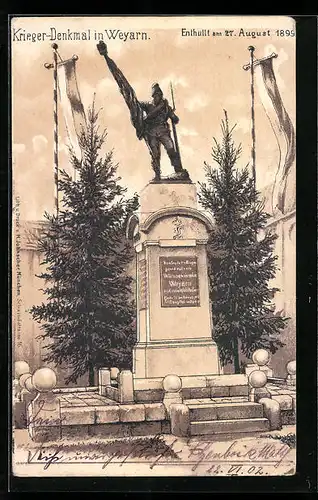 Lithographie Weyarn, Krieger-Denkmal enthüllt am 27. August 1899