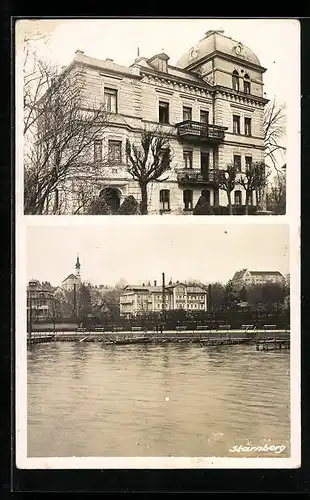 AK Starnberg, Villa im Ort, Uferpartie
