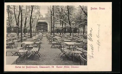 AK Berlin, Garten der Bockbrauerei, Chausseestrasse 58, Gustav Müller