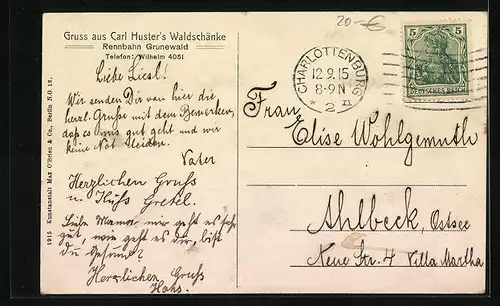 AK Berlin-Grunewald, Gasthaus Carl Husters Waldschänke mit Gästen