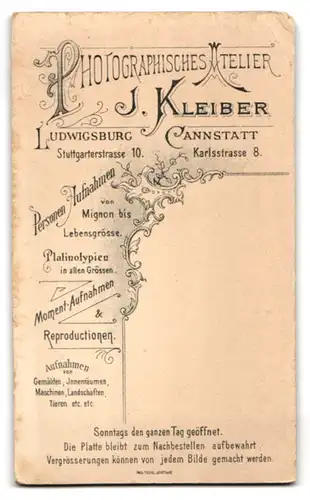 Fotografie J. Kleiber, Cannstadt, Karlstrasse 8, Bürgerlicher mit Bürstenschnitt und Brille