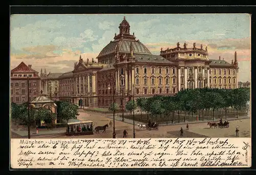 Lithographie München, Blick auf den Justizpalast