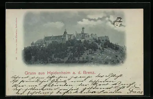 Mondschein-AK Heidenheim a. d. Brenz, Blick zum Schloss