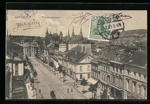 AK Aachen, Theaterstrasse aus der Vogelschau