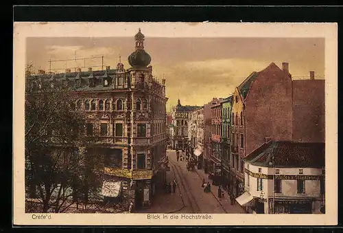 AK Crefeld, Abendstimmung in der Hochstrasse