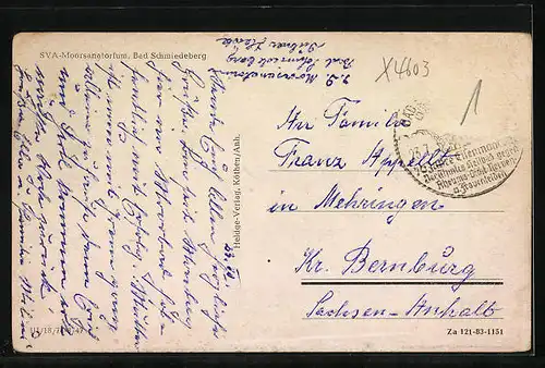 AK Bad Schmiedeberg / Dübener Heide, Blick zum SV-Moorsanatorium