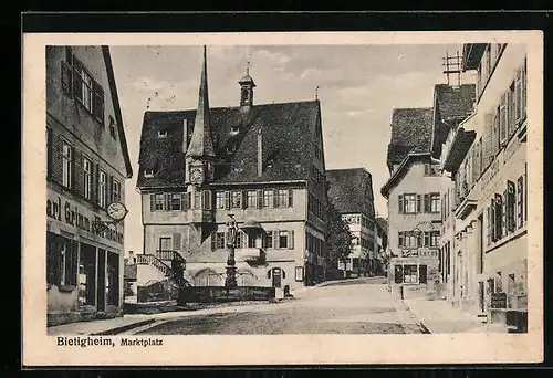 AK Bietigheim, Marktplatz mit Rathaus und Uhrmacher Karl Grimm