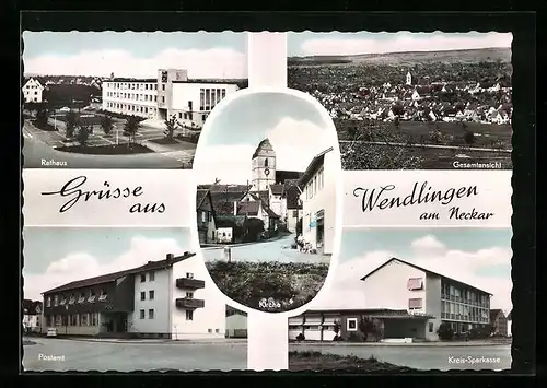 AK Wendlingen am Neckar, Kreis-Sparkasse, Rathaus, Postamt