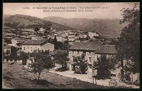 AK St-Martin-de-Valamas, Vue générale, Route d`Arcens et Quartier de la Plaine