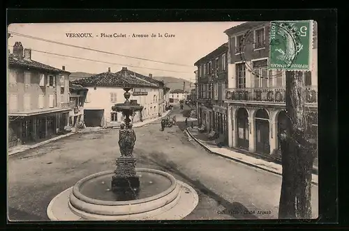 AK Vernoux, Place Cadet, Avenue de la Gare