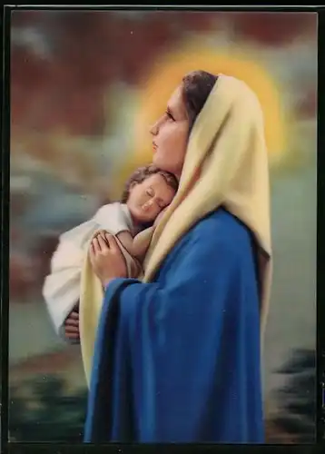 3D-AK Jungfrau Maria mit schlummerndem Jesuskind