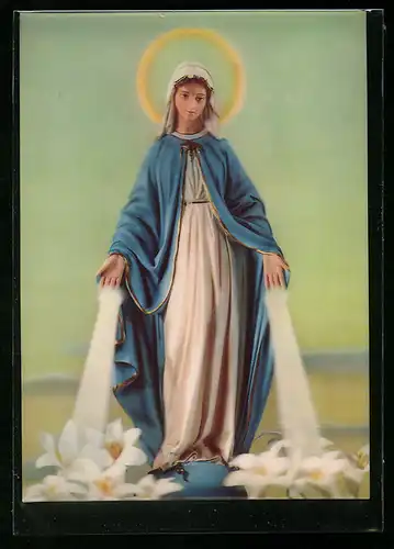 3D-AK Jungfrau Maria, Statue mit Heiligenschein