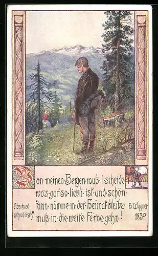 Künstler-AK Brüder Kohn (B.K.W.I) Nr.760-6: Abschied zwischen Wanderer und Bergen