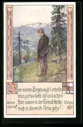 Künstler-AK Brüder Kohn (B.K.W.I) Nr.760-6: Abschied zwischen Wanderer und Bergen