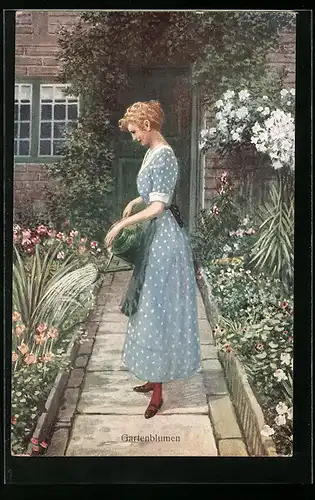 Künstler-AK Brüder Kohn (B.K.W.I) Nr.154-1: Schöne Frau giesst ihre Gartenblumen