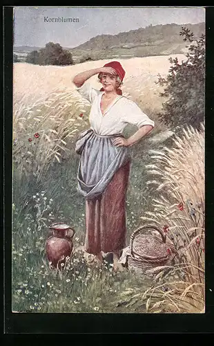 Künstler-AK Brüder Kohn (B.K.W.I) Nr.154-4: Glückliche Frau im Kornfeld
