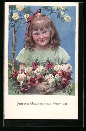 Künstler-AK Brüder Kohn (B.K.W.I) Nr.531-4: Niedliches Mädchen mit Blumenstrauss