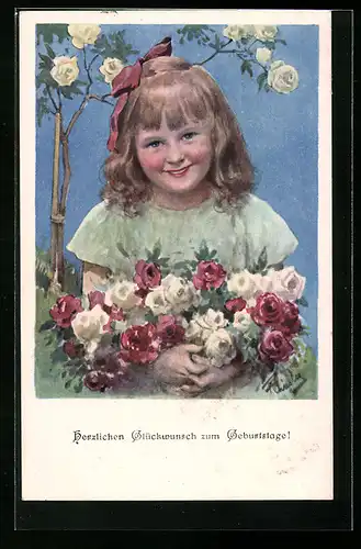 Künstler-AK Brüder Kohn (B.K.W.I) Nr.531-4: Süsses Kind mit Rosenstrauss