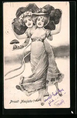 Künstler-AK Brüder Kohn (B.K.W.I) Nr.2999 /4: Zwei Zwillingsmädchen mit Neujahrsgruss