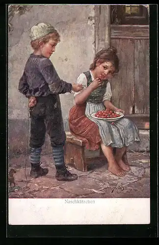 Künstler-AK Brüder Kohn (B.K.W.I) Nr.146-2: Zwei Kinder am Naschen