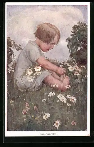 Künstler-AK Brüder Kohn (B.K.W.I) Nr.468-6: Kleiner Junge im Blumenorakel