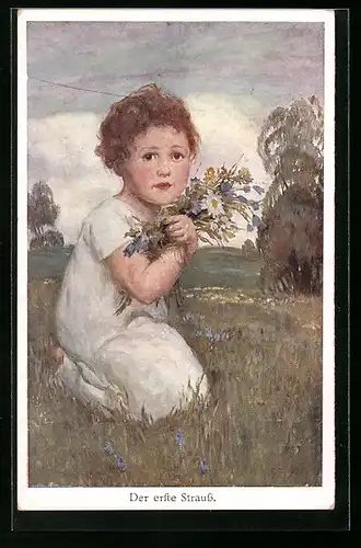 Künstler-AK Brüder Kohn (B.K.W.I) Nr.468-3: Kleines Kind mit erstem Blumenstrauss