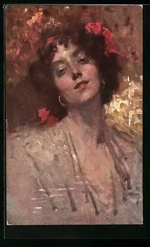 Künstler-AK Brüder Kohn (B.K.W.I) Nr.499-3: Schöne Frau mit dunklem Haar